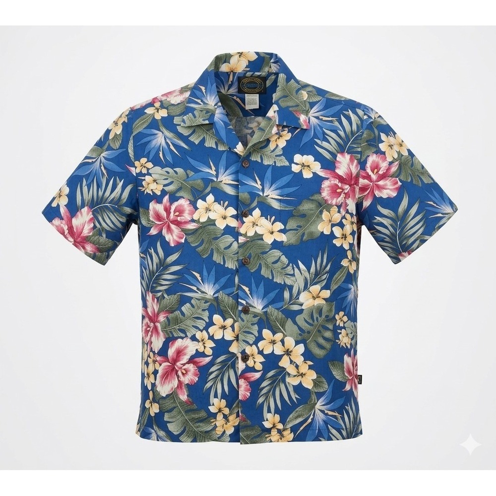 Hawiian Reserve Collection Vintage Men's Blue Floral Hawaiian Shirt. Size M